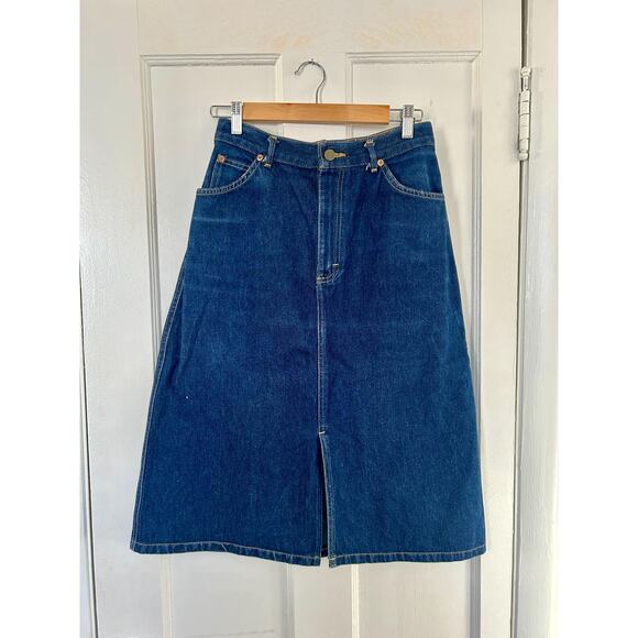 Vintage Dresses & Skirts - Vintage Indigo Denim Midi Skirt
